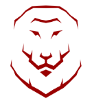 Leão vermelho em perfil representando o logo da empresa
